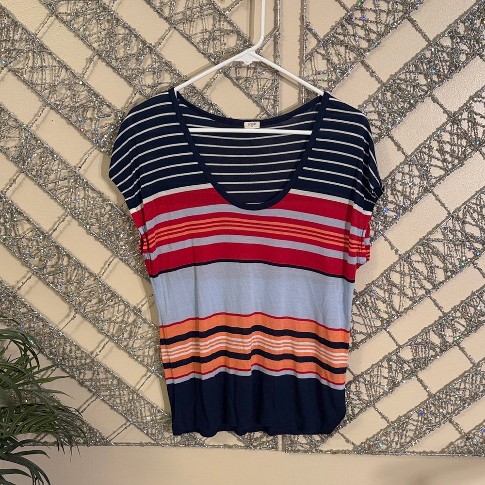 J. Crew Navy and Red Striped Short Sleeve Top
